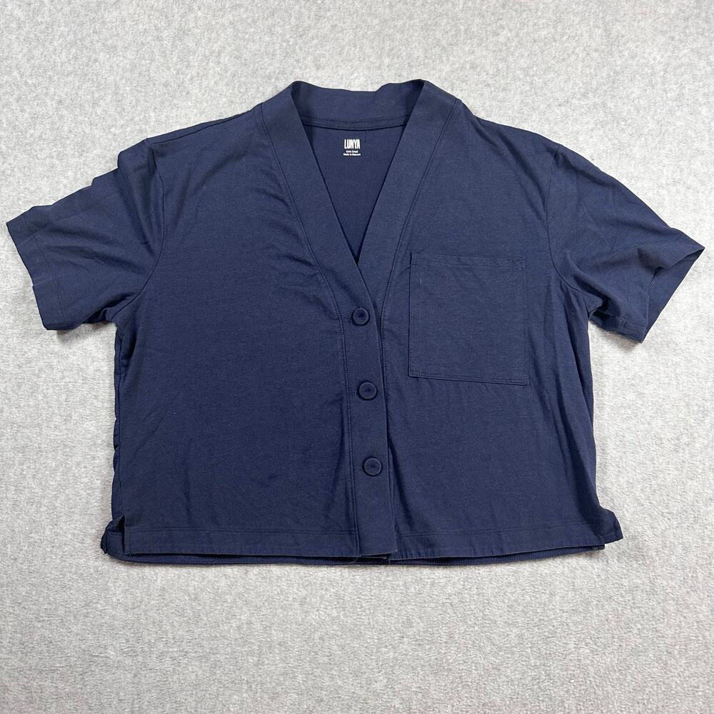 Lunya Slumberknit Pajama Top Womens XS Heathered Blue Button Down
